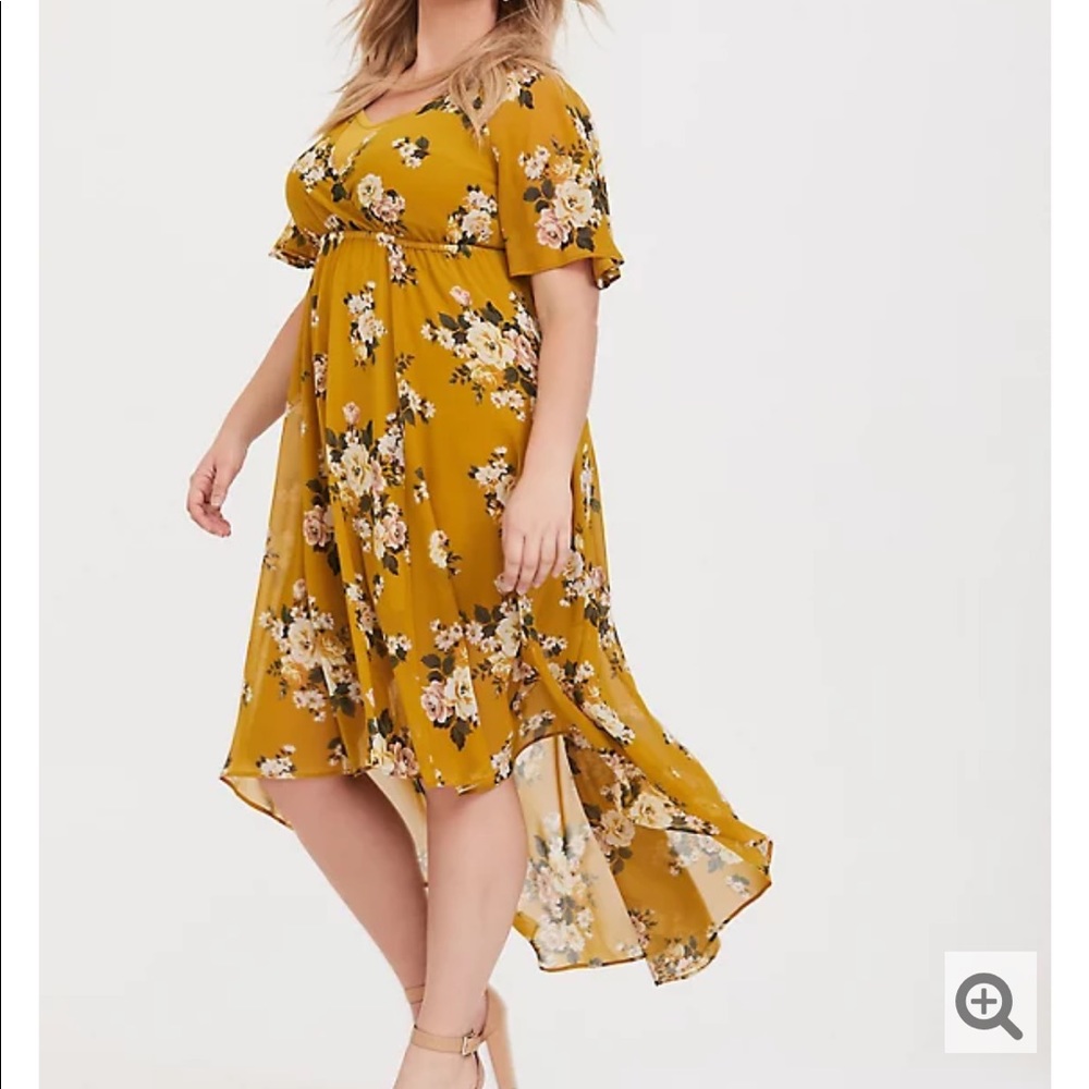 Mustard Yellow Floral Chiffon HiLo Dress Torrid